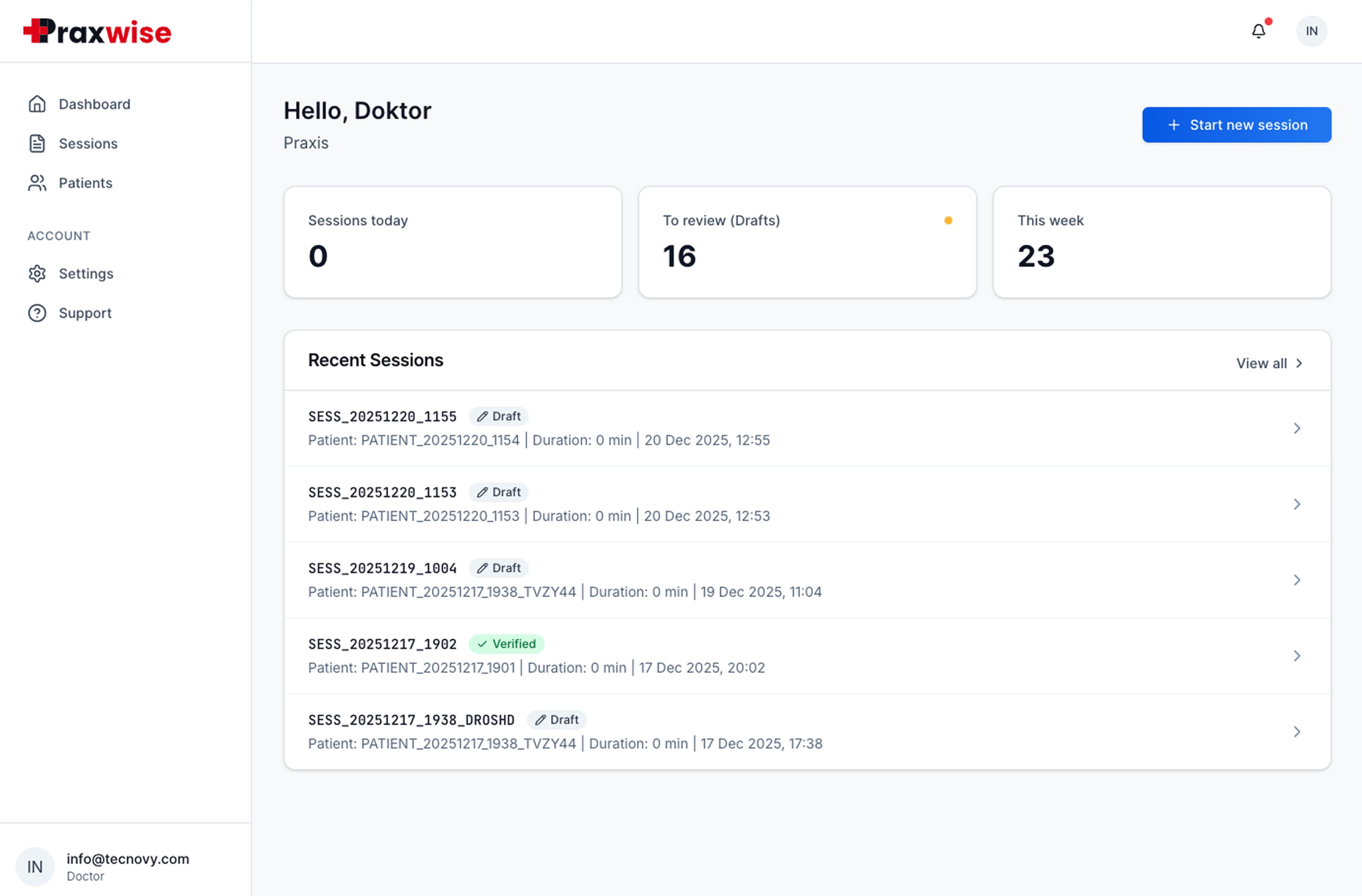 Praxwise Dashboard - Medizinische Dokumentation